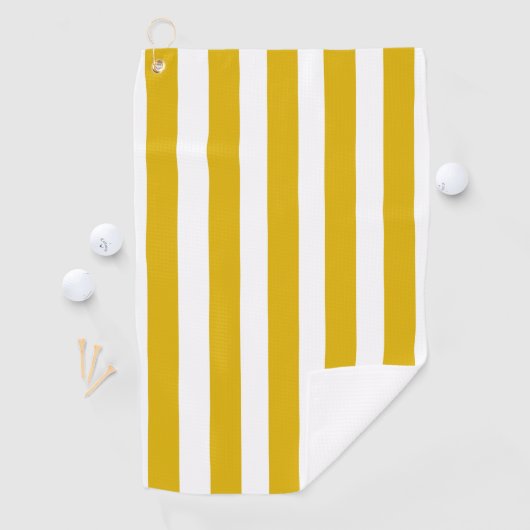 マスタードイエローと白の縦型ストライプ文字 ゴルフタオル (インサイチュ)