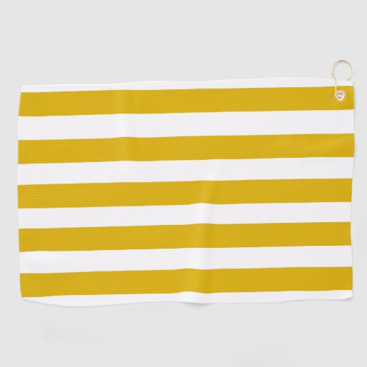 マスタードイエローと白の縦型ストライプ文字 ゴルフタオル (横)