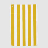マスタードイエローと白の縦型ストライプ文字 ゴルフタオル (正面)