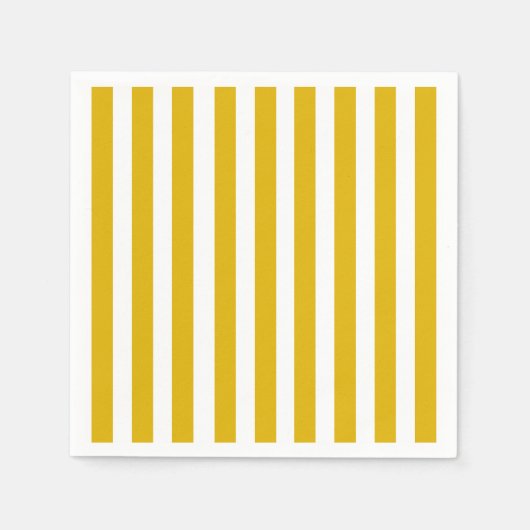 マスタードイエローと白の縦型ストライプ文字 スタンダードカクテルナプキン (正面)