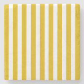 マスタードイエローと白の縦型ストライプ文字 ストーンコースター (正面)