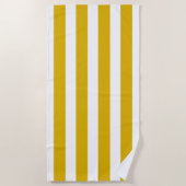 マスタードイエローと白の縦型ストライプ文字 ビーチタオル (正面)