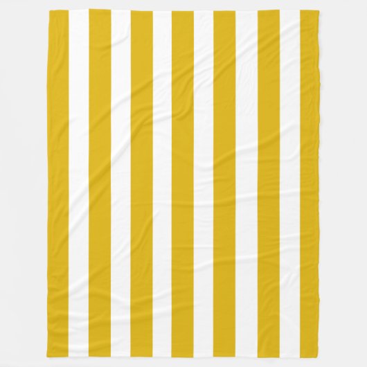 マスタードイエローと白の縦型ストライプ文字 フリースブランケット (正面)
