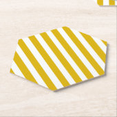 マスタードイエローと白の縦型ストライプ文字 ペーパーコースター (アングル)