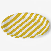 マスタードイエローと白の縦型ストライプ文字 ペーパープレート (アングル)