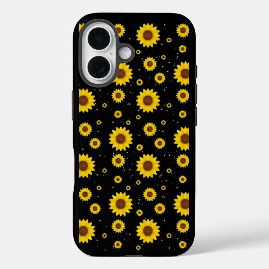 マスタードイエローのひまわり柄 ブラックiPhoneケース Case-Mate iPhoneケース (裏面)