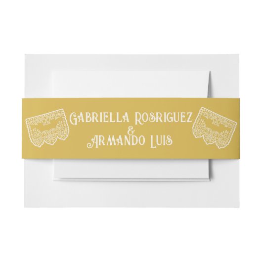 マスタードイエローのモダンなウェディング ベリーバンド 招待状ベリーバンド (正面例)