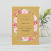 マスタードイエローの優雅な花のウェディング 招待状 (スタンド正面)
