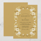 マスタードイエローの洗練されたフラワーの結婚式 招待状 (正面/裏面)