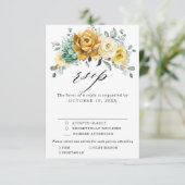 マスタードイエローの花とセージのグリーンが美しいモダンな結婚式 出欠カード (スタンド正面)