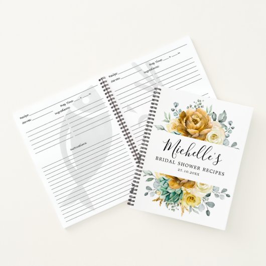 マスタードイエローの花とセージのグリーン ブライダルシャワー ノートブック (内部)