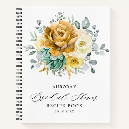 マスタードイエローの花のセージ ブライダルシャワーレシピ ノートブック (正面)