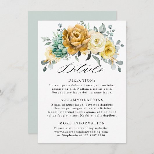 マスタードイエローの花の賢い結婚式の詳細 エンクロージャーカード (正面/裏面)