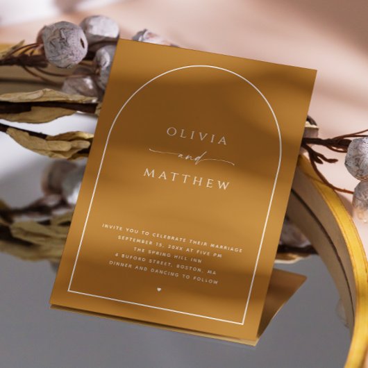 マスタードイエローアーチミニマル秋の結婚式QR 招待状