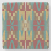 マスタードイエローオークレブラウンマルーンレッドトライバルアート ストーンコースター (正面)