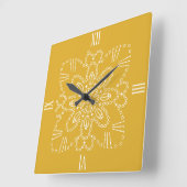 マスタードイエロークロチェットチャート正方形の壁時計 スクエア壁時計 (傾斜)