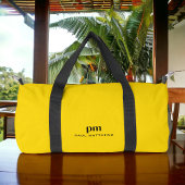 マスタードイエローシンプルミニマルモノグラムと名前 ダッフルバッグ