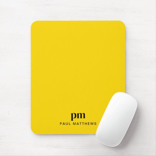 マスタードイエローシンプルミニマルモノグラムと名前 マウスパッド (マウス)