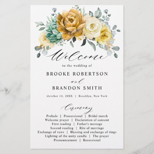 マスタードイエローセージ緑の結婚式 プログラム (正面)