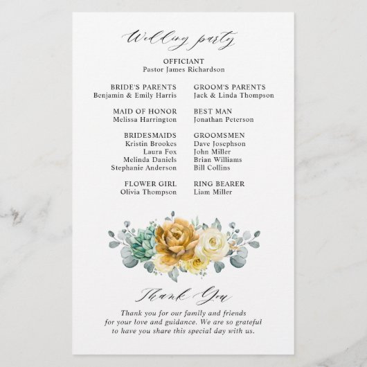 マスタードイエローセージ緑の結婚式 プログラム (裏面)