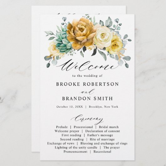 マスタードイエローセージ緑の結婚式 プログラム (正面/裏面)