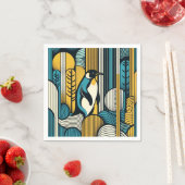 マスタードイエローティール(緑がかった色)ブルーペンギンレトロ幾何学 スタンダードカクテルナプキン (インサイチュ)