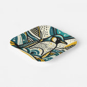 マスタードイエローティール（緑がかった色）ブルーペンギン抽象芸術波 ペーパープレート (傾斜あり)