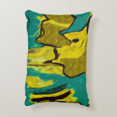 マスタードイエローティール（緑がかった色）抽象芸術 アクセントクッション (裏面(縦))