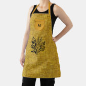 マスタードイエローテクスチャード生地とブラックハーブモチーフ エプロン (インサイチュ)