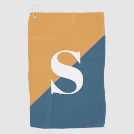 マスタードイエローネイビーブルーモノグラム ゴルフタオル