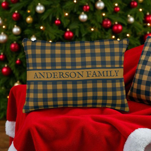 マスタードイエローバッファロー素朴プレイドパターンデコール アクセントクッション