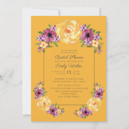 マスタードイエローパープルフローラブライダルシャワー招待状 招待状