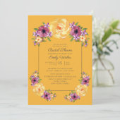 マスタードイエローパープルフローラブライダルシャワー招待状 招待状 (スタンド正面)