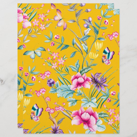 マスタードイエローフラワースクラップブック紙 (正面/裏面)