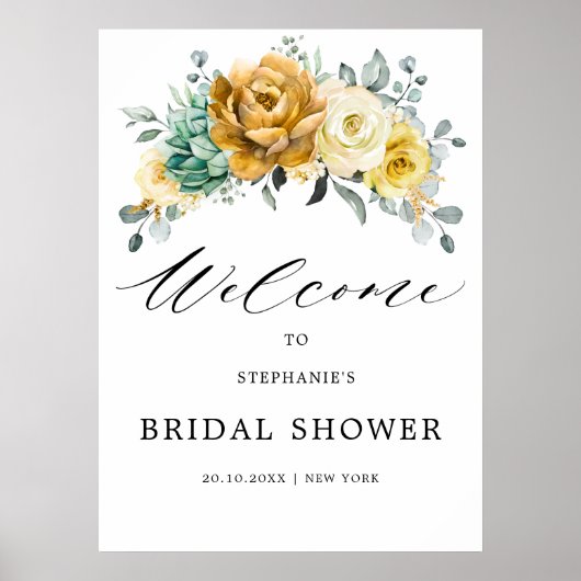 マスタードイエローフローラセージブライダルシャワーへようこそ ポスター (正面)