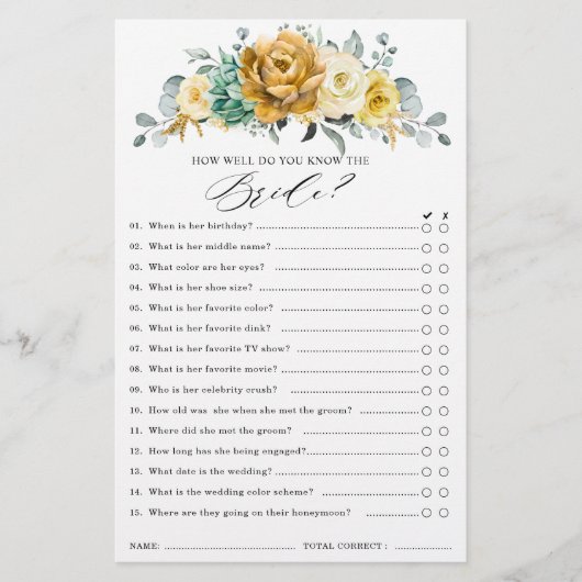 マスタードイエローフローラセージブライダルシャワーゲーム (正面)