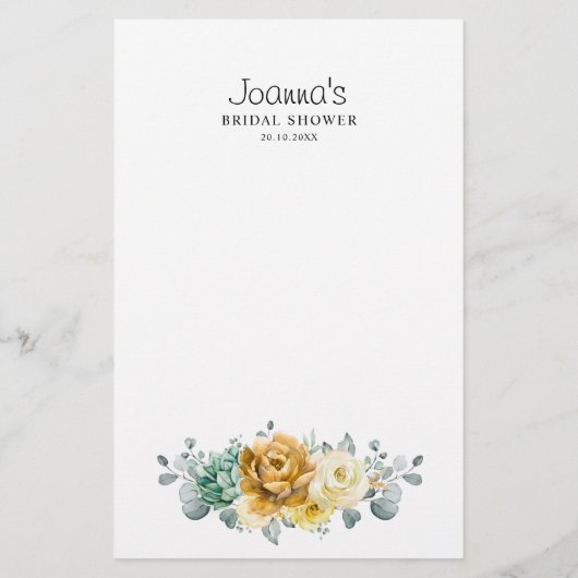 マスタードイエローフローラセージブライダルシャワーゲーム (裏面)