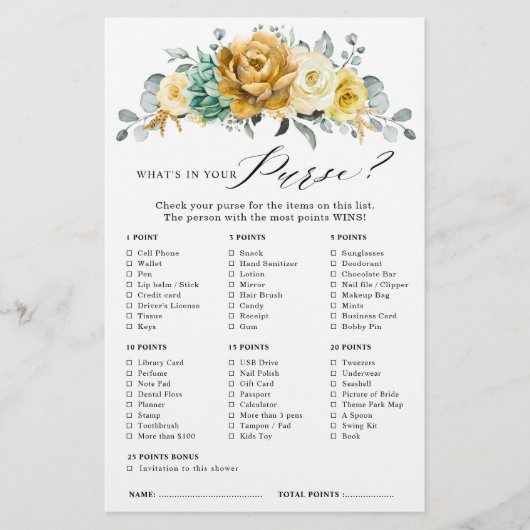 マスタードイエローフローラセージブライダルシャワーゲーム (正面)