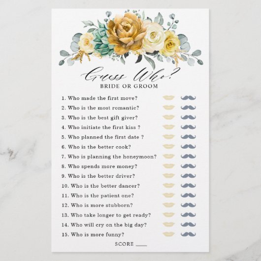 マスタードイエローフローラセージブライダルシャワーゲーム (正面)