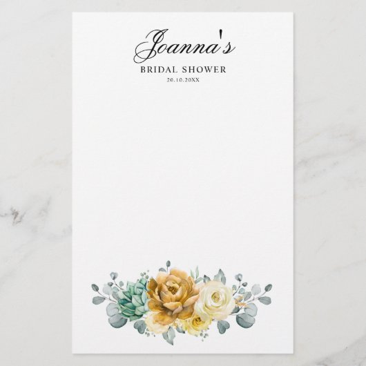 マスタードイエローフローラセージブライダルシャワーゲーム (裏面)