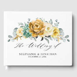 マスタードイエローフローラセージモダングリーン結婚リーズ ゲストブック