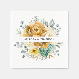 マスタードイエローフローラセージモダングリーン結婚リーズ スタンダードカクテルナプキン