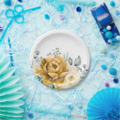 マスタードイエローフローラセージモダングリーン結婚リーズ ペーパープレート (パーティー)