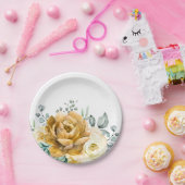 マスタードイエローフローラセージモダングリーン結婚リーズ ペーパープレート (パーティー)