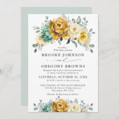 マスタードイエローフローラセージモダングリーン結婚リーズ 招待状 (正面/裏面)