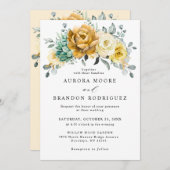 マスタードイエローフローラセージモダングリーン結婚リーズ 招待状 (正面/裏面)