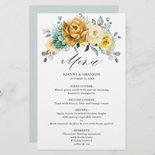 マスタードイエローフローラセージ結婚グリーンのメニュー (正面/裏面)