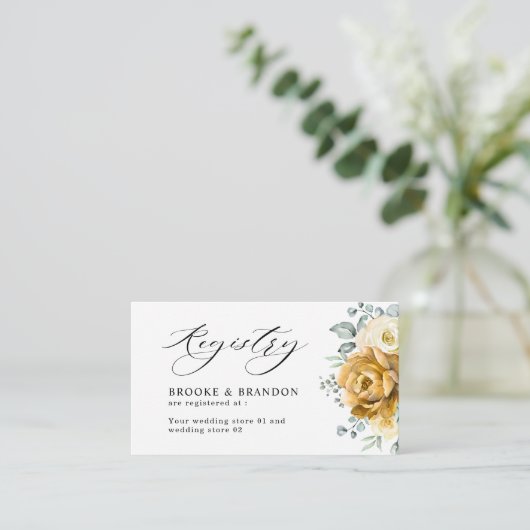 マスタードイエローフローラセージ結婚グリーンのレジストリ エンクロージャーカード (スタンド正面)