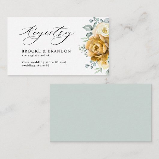 マスタードイエローフローラセージ結婚グリーンのレジストリ エンクロージャーカード (正面/裏面)