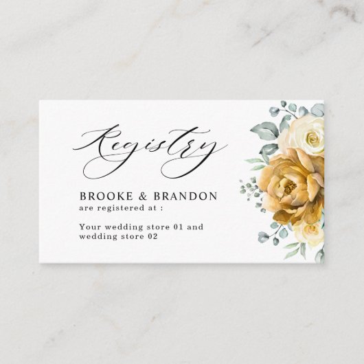 マスタードイエローフローラセージ結婚グリーンのレジストリ エンクロージャーカード (正面)